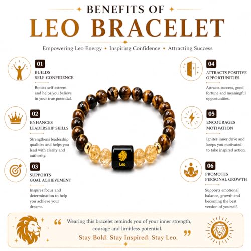 Image of Leo Zodiac Bracelet (सिंह राशि) | Certified Healing Crystal for Confidence, Motivation & Positive Energy | Original Tiger Eye & Citrine | Bracelet for Man & Woman | Gift for Man & Woman