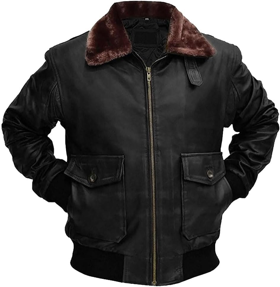 Men’s Vintage Aviator Distressed Brown G1 Bomber Air Force Pilot Fur Collar Flight Leather Jacket for Men2