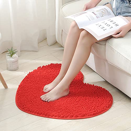 AWIZOM 2 Pack Valentine Heart Rug Valentine Heart Shaped Door Mat Red Bathroom Hearts Mat Soft Fluffy Area Rug for Home Living Room Bedroom Kitchen Decor,20 x 24 Inches, Red