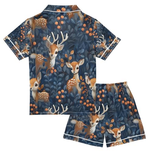 senya Tropical Deer 1 Satin Summer Pajama Sets Silk Short Sleeve Button Down Sleepwear2