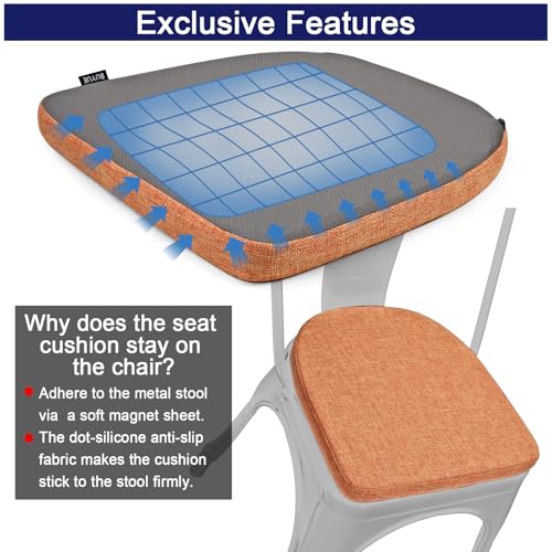 Image of BUYUE Friendly Woven Fabric 14x14 Magnetic Cushions for Metal Chair Set of 4, Enhanced Anti-Slip Seat Pads for Dining Kitchen Cafe Stackable Chairs (U-Shape, Orange, 4 Counts)