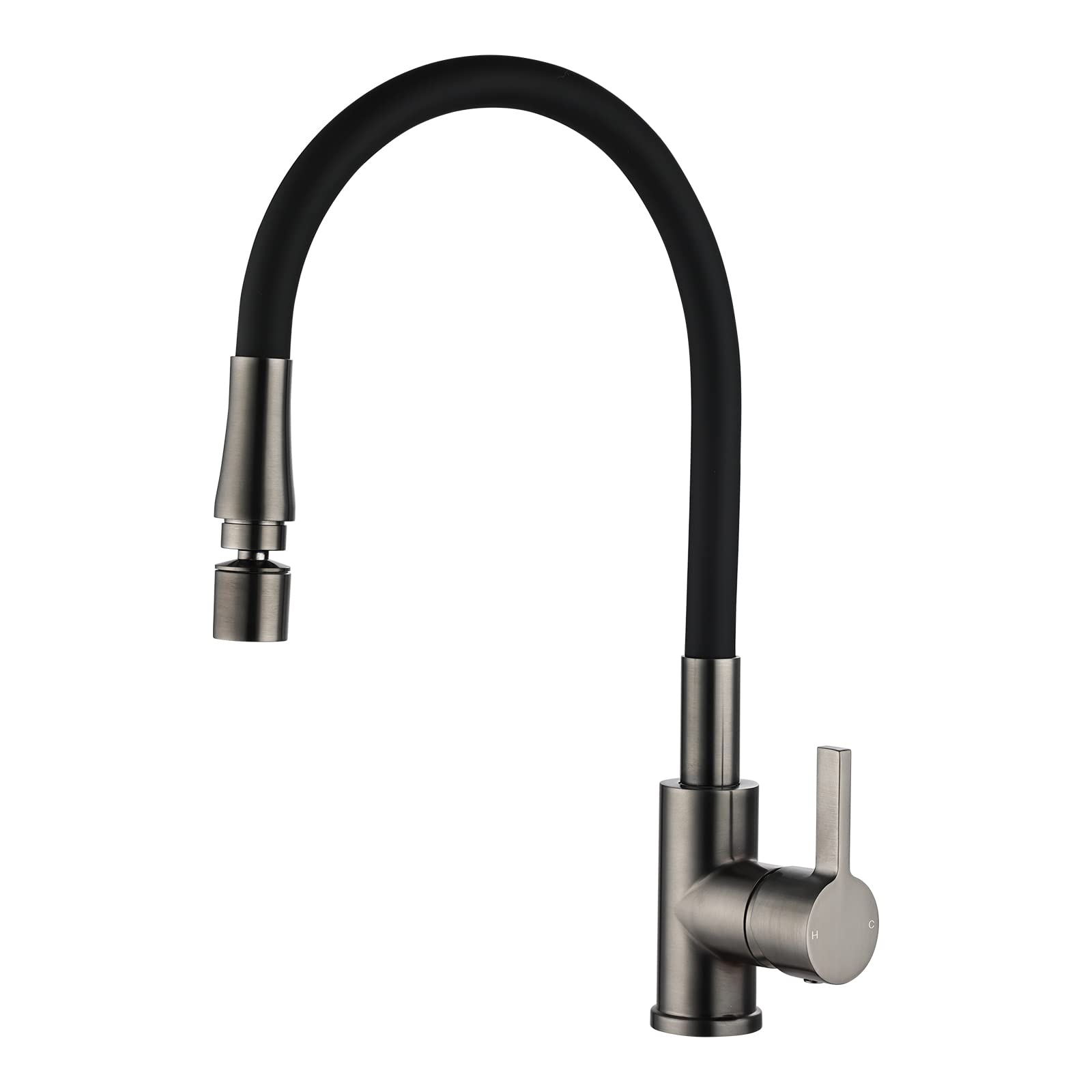 Peppermint Grey Kitchen Tap Gunmetal Kitchen Flexible Sink Mixer Tap Single Lever Faucet Bendable Taps Mixer With Silicon Hose Dual Spray Mode 360° Swivel