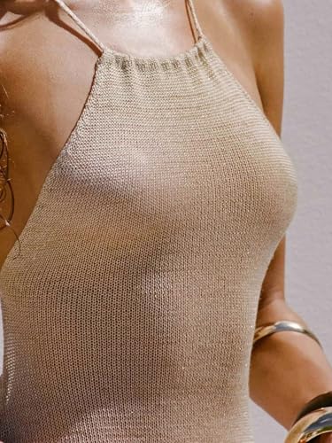 Women's Swimwear Cover Ups Crochet Knitted Backless High Slit Beach Maxi Dress Coverups4