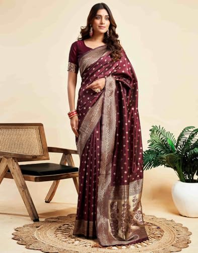 Image of C J Enterprise Women's Banarasi Saree Pure Kanjivaram Style Silk Saree With Blouse Piece for Wedding (Pari-160)