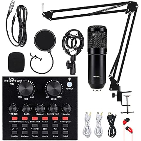 Condenser Microphone Bundle, ALPOWL BM-800 Mic Kit with Live Sound Card, Adjustable Mic Suspension Scissor Arm, Metal Shock Mount and Double-Layer Pop Filter for Studio Recording & Broadcasting(Black) Cover