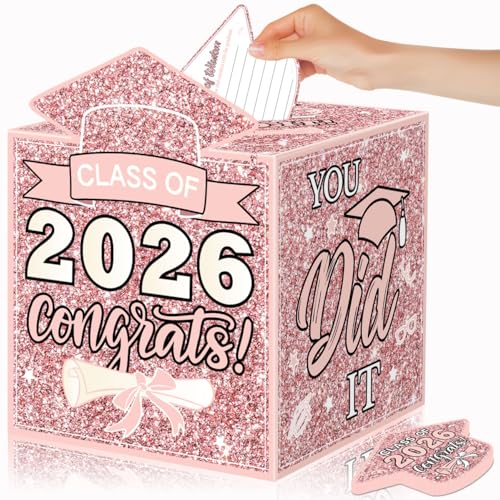 Image of Pink 2026 Graduation Party Decorations Congrats Grad Card Box