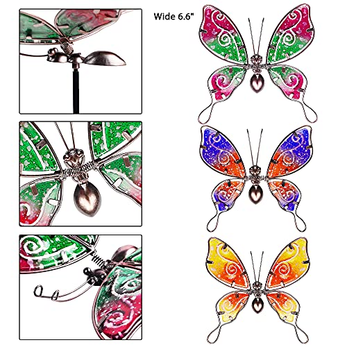 Juegoal Set Of 3 Butterfly Garden Stakes Decor, 30 Inch Colorful Butterflies Stake, Glass & Metal Yard Art Ornaments For Mom, Mothers Day Ideal Gifts, Outdoor Lawn Pathway Patio Plant Pot, Flower Bed #TOP3