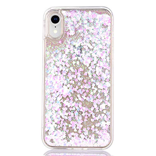 Image of Mo-Somnus For iPhone XR Case Glitter [Free Tempered Glass Screen Protector], Fashion Flowing Liquid Floating Bling Shiny Sparkle Glitter Cover Cases For iPhone XR 6.1" (Light Pink)
