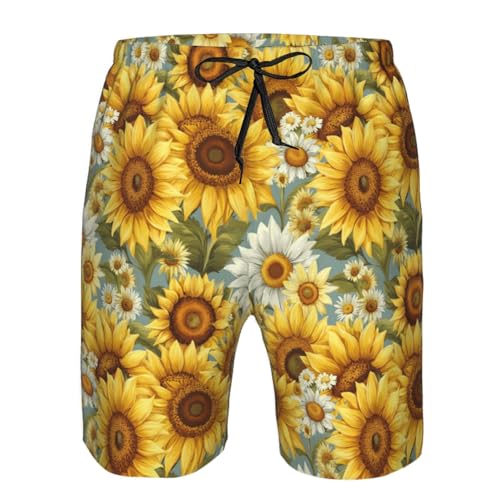 Sunflowers Chamomile Print Stylish Beach Shorts Swim Trunks Lightweight Breathable Summer Outdoor Activities4