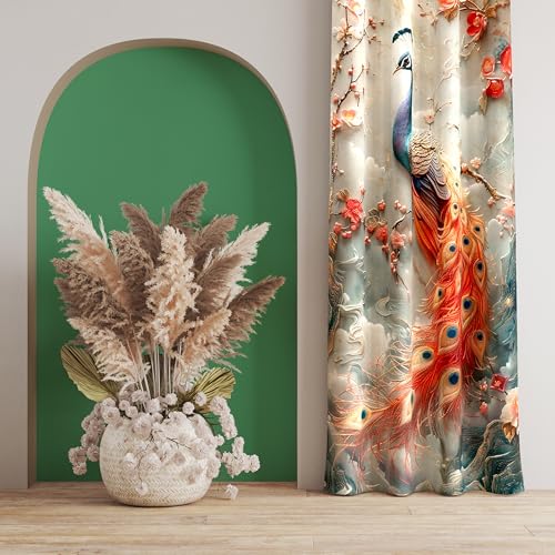 Image of Ultimate Trends Digital Printed |Peacock Prints| Light Filtering Curtains for Windows & Doors | Multiple Styles & Colors | Set of 2 | 8 FEET