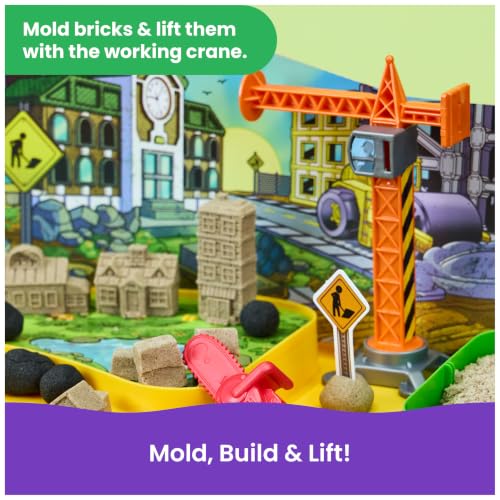 Image of Kinetic Sand Construction Zone, Moldable Play Sand Sensory Toys, Ages 3+ | Build with 2 Toy Trucks, Tools & Working Crane, 1lb Sand & Storage Case, Creative Open-Ended Play, Birthday Gifts for Kids
