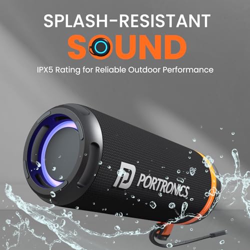 Image of Portronics 15W Breeze 7 Wireless Bluetooth Speaker with Rotational Volume Control, Upto 6 Hours Playtime, Bluetooth 5.4V, Passive Bass Radiator, TWS Mode, RGB LED Lights, Type C Charging(Black)