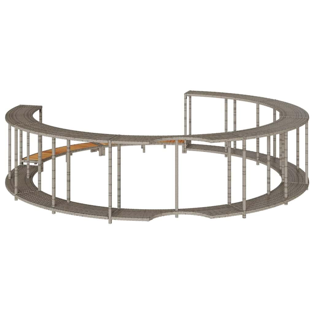 Mangloder - Bordo per vasca idromassaggio con vano portaoggetti, in polyrattan grigio, scala in legno di acacia, accessorio per esterni per idromassaggio, vasca idromassaggio, piscina fuori terra, spa