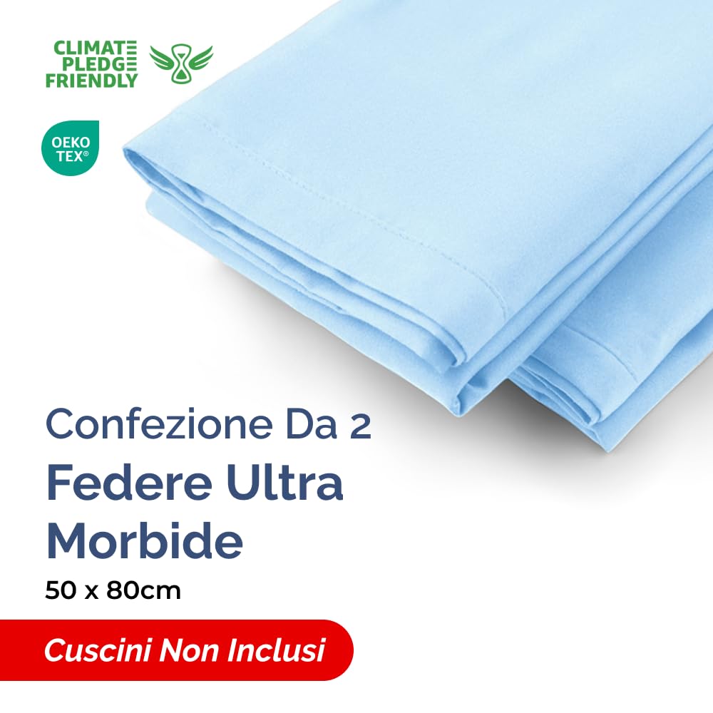 Federa 50x80 Blu chiaro - Set da 2 - Federe in Microfibra di Alta Qualità - Morbide, Confortevoli e Lavabili in Lavatrice - Federa 50x80 per Cuscini, Set 2 Federe Blu chiaro - OEKO-TEX Certificato