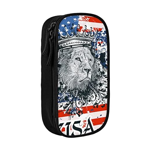 Estuche para lápices, organizador con cremallera, caja de almacenamiento para oficina, escuela, bandera de Estados Unidos del Rey León