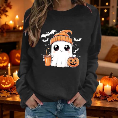 Halloween Sweatshirts for Women Cute Ghost Pullover Spooky Season Sweatshirt Crewneck Fall Casual Long Sleeve Tops - image 2