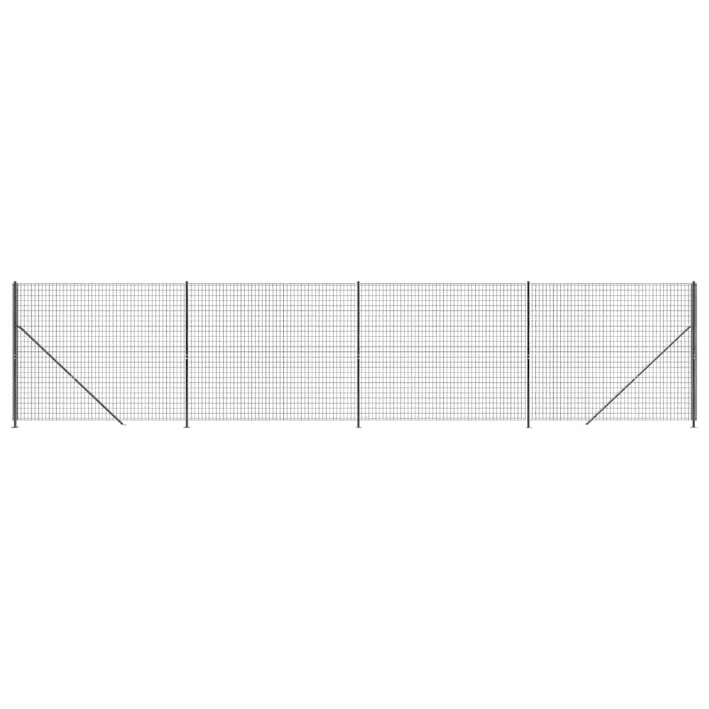 Galvanised Steel Wire Mesh Fence with Flange Anthracite 1. 6x10 m, Heavy-Duty Garden Fence Panel for Secure Property Boundary and Animal Enclosure, PVC Coated Outdoor with Interlocking Design