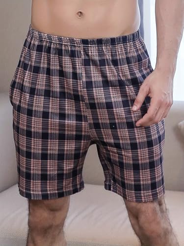 3PCS Mens Plaid Pajamas Shorts With Pockets Sleep Bottoms Silky Fabric Shorts Loungewear Pijamas Para Hombres4