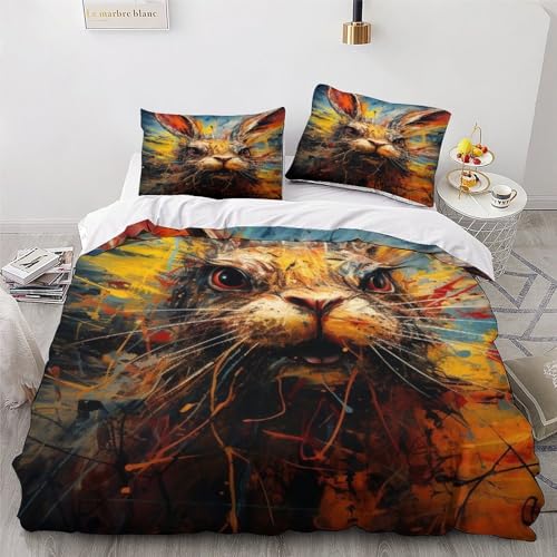Housse de couette anti-pli parures de lit lapin en microfibre coton king size - 4