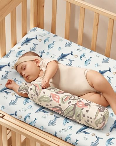 Image of Crib Sheets for Boys and Girls, 2 Pack Fitted Baby Sheets for Standard Toddler Mattress 28 inch x 52 inch, Soft Breathable Jersey Knit Baby Bedding (Aquatic Adventures)