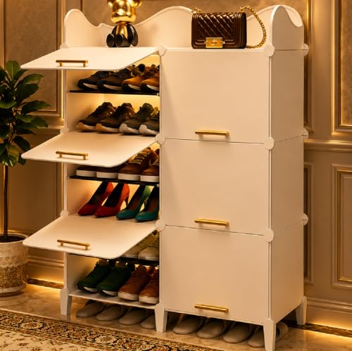 Image of Mevigo 12-Tier Shoe Rack with 6-Doors| Holds 24-Pairs |Waterproof & Dustproof Modular Plastic Shoe Cabinet| Foldable Stackable Shoe Organizer with Metal Frame |Space Saving Storage for Home,Entry Way