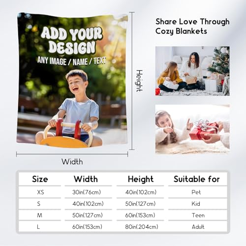 Custom Blanket with Picture Text Name - Personalized Photos Blankets Gift - 4 Sizes Soft Throws for Boys Teens Adults