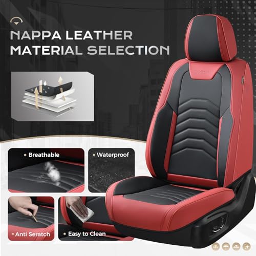 Image of Coverado Front Seat Covers for Cars, 2 Pack Faux Leather Car Seat Covers, Waterproof Automotive Seat Covers Driver Car Seat Protector Car Seat Cushion Universal Fit for Most Cars Trucks SUV, Red&Black