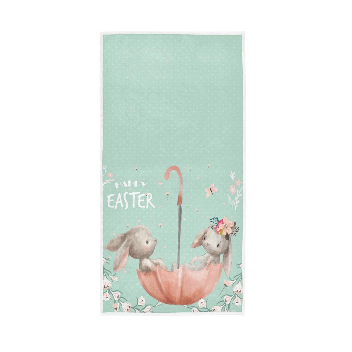 ZOEO Easter Bunny Hand Towel Teal Floral Dish Towels Cotton Face Towel Bath Decor Set for Girls 30x15 inch Gym Yoga Towels for Spring Season