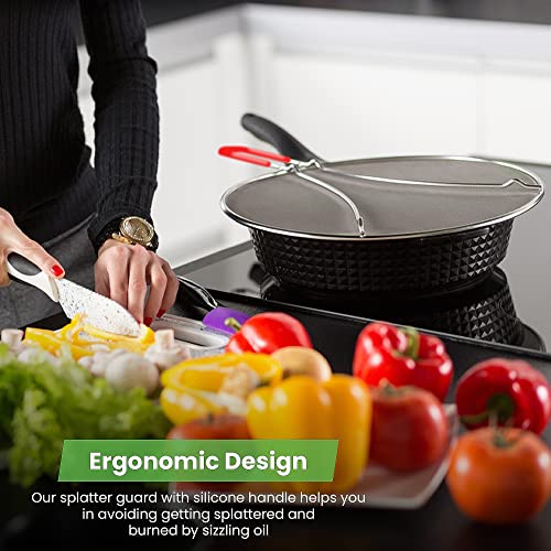 K Basix Splatter Screen For Cooking 13" - Stainless Steel Grease Splatter Screen For Frying Pan - Cooking Splatter Screen (Red) #TOP6