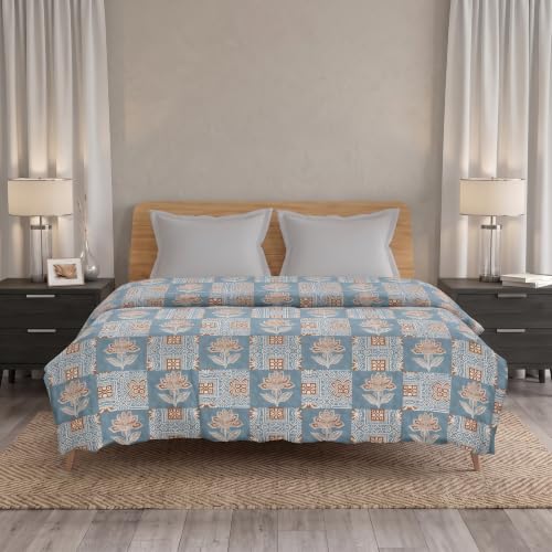 Image of Trance Home Linen 100% Cotton Printed Zippered ONLY Duvet Cover /Blanket Cover /Quilt Cover | Comforter Cover /Razai Cover | Queen Size (90 x 102 Inch, Ajrak Blue)