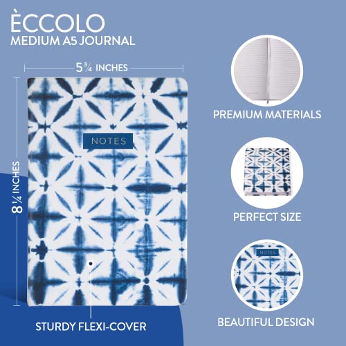 Eccolo-Medium-Lined-Journal-Notebook-Flexible-Cover-A5-Writing-Journal-256-Ruled-White-Pages-Ribbon-Bookmark-Lay-Flat-Notebook-for-Work-or-School-Shibori-575-x-825-inches