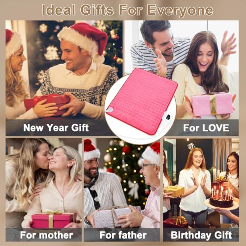 Image of Heating Pad,Electric Heating Pads,Heating Pad for Back,Fuchsia,24x20 Inch | Heating Pads for Shoulder,Neck,Abdomen,Knee,Arms,Legs,Heat Pad for Birthday Father Mother Gift Women Men,6 Heat Settings