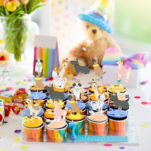 Colorich 36 Stück Hunde muffin deko, Hundegeburtstag Cupcake Topper, Tortendeko Tiere für Hunde Welpen Motto Party, Kindergeburtstag, Babyparty, Partyzubehör