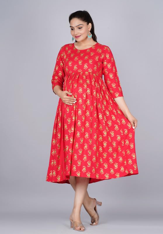 Image of Dhruvi Women's Rayon Anarkali Maternity Dress & Feeding Kurti with Zippers