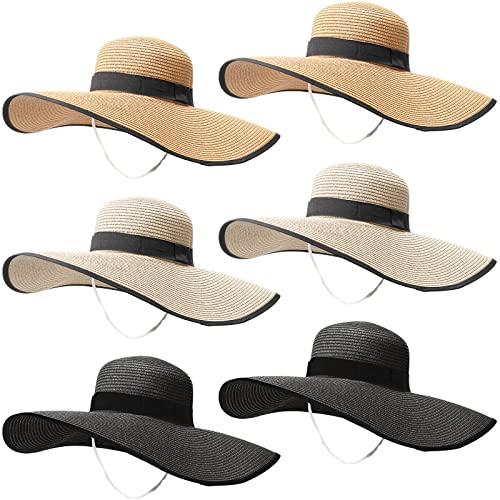 6 Pcs Sombreros de Paja para Mujer con Ala Ancha