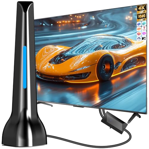 Antena TV Interior Potente con Amplificador, Recepción de Largo Alcance de más de 260+ Millas Antena TV Portatil de Alta Ganancia, Admite Canales Locales gratuitos 4K 1080P DTMB DVB-T2 DVB-T VHF UHF