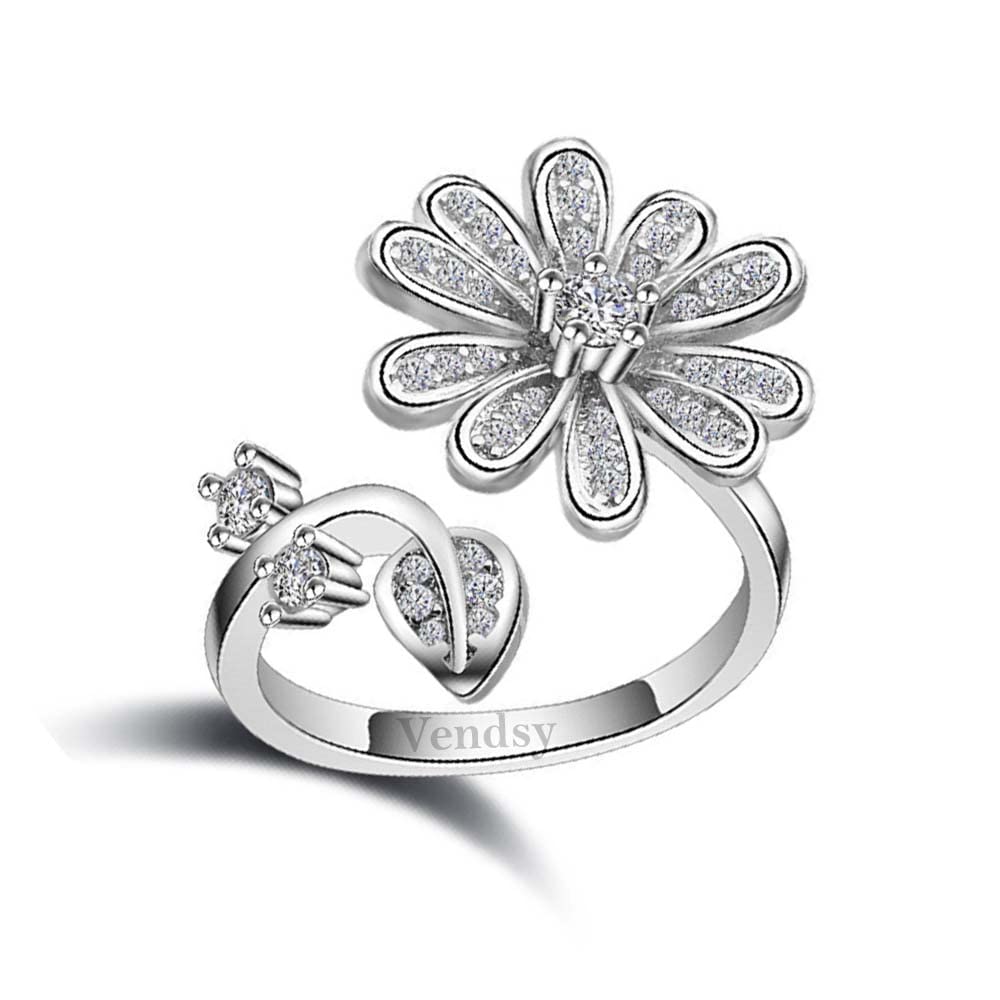 Vendsy Silver Plated Sunflower Design Zircon Studded Adjustable Ring for Women & Girls (Silver)