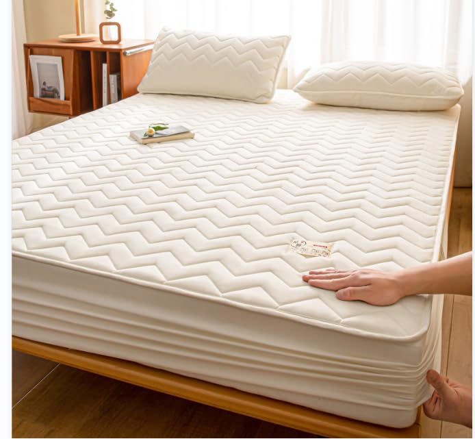 Queen Fitted Sheets Only - Triple-Layer Cotton Soft Fitted Sheet - Warm&Cozy Comfy Mattress Protectors-Deep Pocket Bed Sheet-Suitable for All Season (Milky White)
