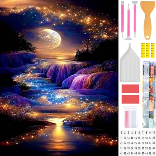 Amyaker ダイヤモンドアート キット ダイアモンドビーズ絵画キット DIY 手作り絵画 モザイクアート 5D モザイクアート ダイヤモンド塗装 全面貼り付けタイプ 30x40cm 光る滝