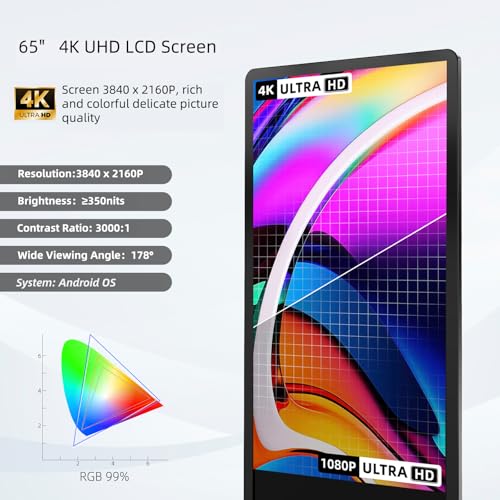 Image of 32 /43 /55 /65 Inch Digital Signage Display, LCD Screen Advertising Display Kiosk Interactive Totem Floor Standing Auto AD Player with USB /HDMI /WiFi Android OS (65'' Touch Screen)