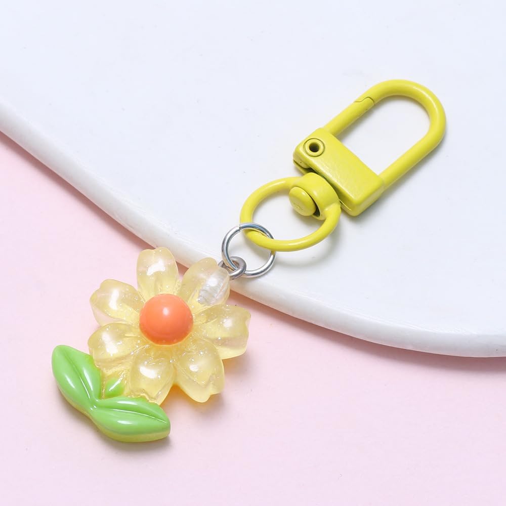 Flower Keychain Set,Cute Acrylic Daisy Tulip Butterfly Charms with Colorful Clips, Aesthetic Bag Key Gifts for Women - Image 5