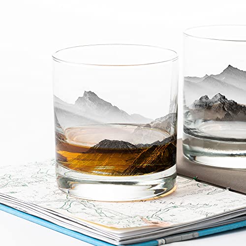 Whiskey Glasses By Black Lantern – Mountains & Clouds Rock Glass Set - Glassware Set And Bar Glasses - Set Of 2 11Oz. Rocks Glasses - Small Tumblers For Scotch And Cocktails - Rustic Cabin Decor #TOP1