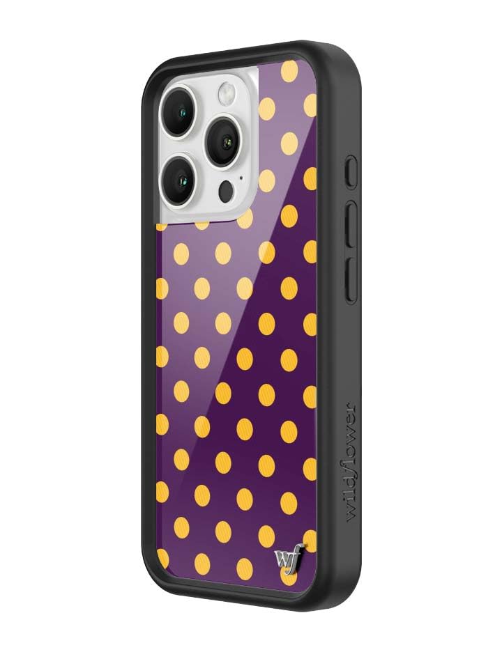 Image of Wildflower Cases - iPhone 16 Pro Compatible - Polka Dot - Purple & Yellow | Impact-Certified 6.5 ft Drop Protection Case, Raised Protective Bumper, Cute Aesthetic Design, Women-Owned Small Business