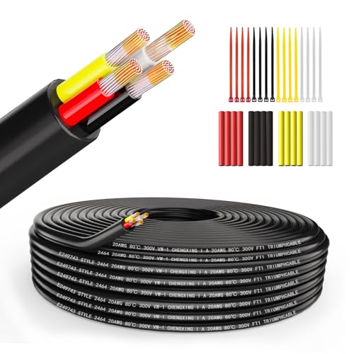 Wirelume 20AWG 4x0,5 mm² Cable eléctrico de 4 núcleos, 5V/12V/24V, cable de alimentación de PVC trenzado, cable de cobre estañado de baja tensión de 10 pies/3 m, vaina redonda, para LED automoción