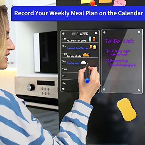 Aitee Acrylic Magnetic Weekly Meal Planner For Fridge, Clear Set Of 2 Dry Erase Board Calendar And Memo For Refrigerator Reusable Week Planner, Includes 6 Dry Erase Markers With 3 Colors(8"X12"Inches) #TOP1