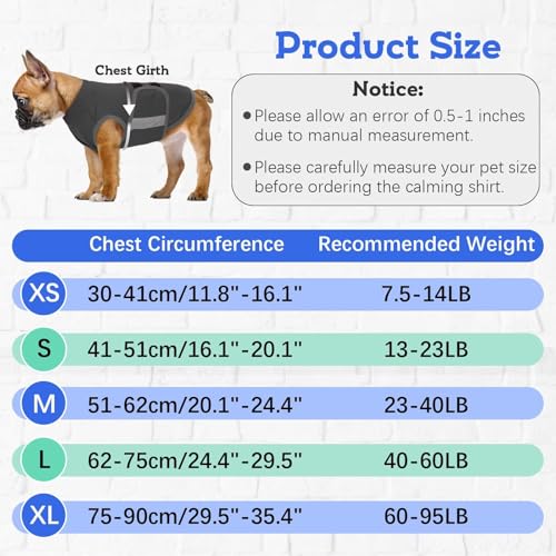 IECOii Beruhigungsshirt für Hunde,Komfort-Mantel zur Linderung von Angstzuständen bei Gewittern,Reisen,Tierarztbesuchen,Linderung von Trennungsangst für Hund,Angstshirt für Hunde,Grau,XL