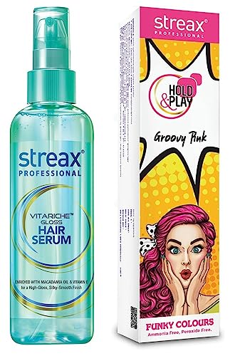 Image of Streax Professional Funky colours (Groovy pink - 100 g) +Vitariche Serum 200 ml (2 items in a set)