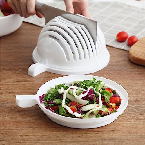 Salad Cutter Bowl, Salad Chopper Bowl, Fruit Vegetable Cut Set, Vegetable Drain Bowl, 60 Second Salad Cutter Bowl Vegetable Chopper Chop Fresh Vegetables and Fruits (White)