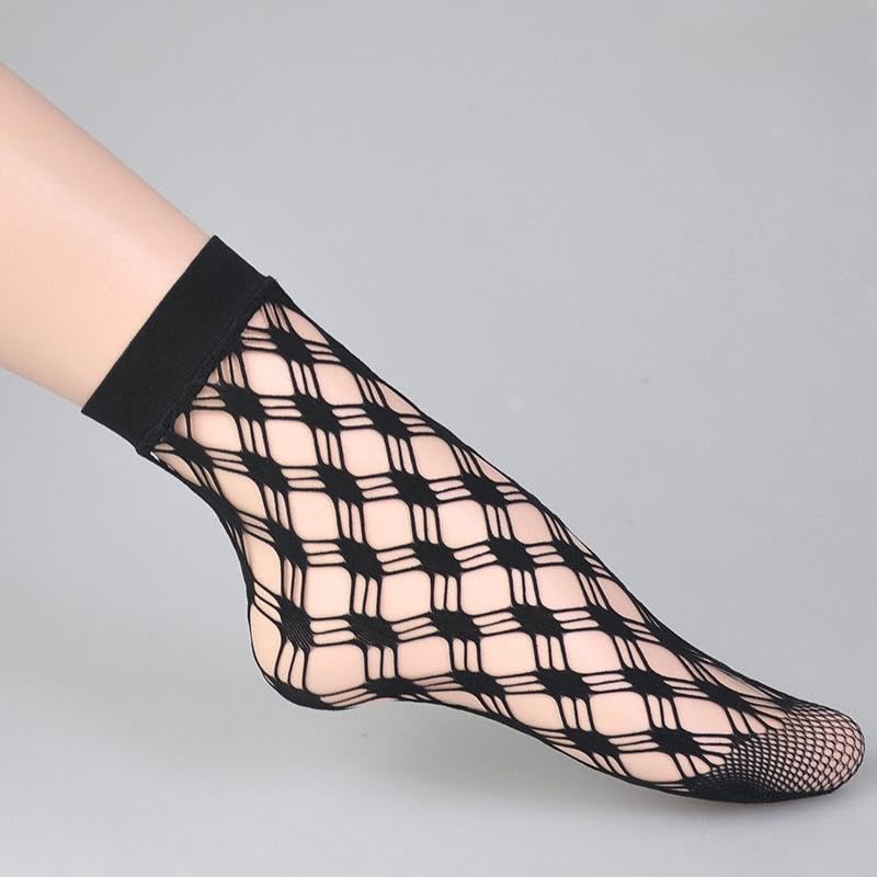 MarJunSep Lace Ankle Socks for Women Cute Elegent Sheer Mesh Fishnet Thin Nylon Crew Socks Sexy Fashion 6