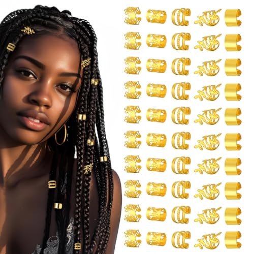 BCHKO 50 Piezas de Accesorios para el Pelo, Joyas para Trenzas, Clips de Espiral, Cuentas para Dreadlocks, Decoración de Cabello (Oro)